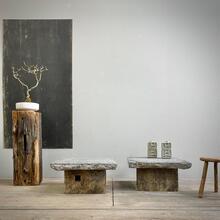 Paire of stone&wood primitive tables