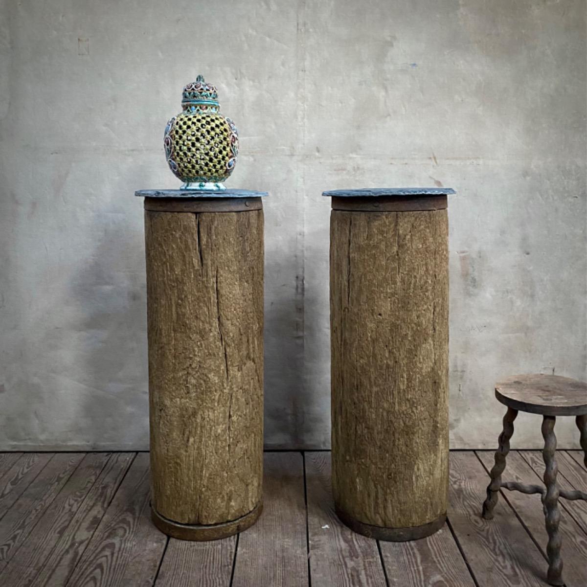 Primitive wooden pedestals