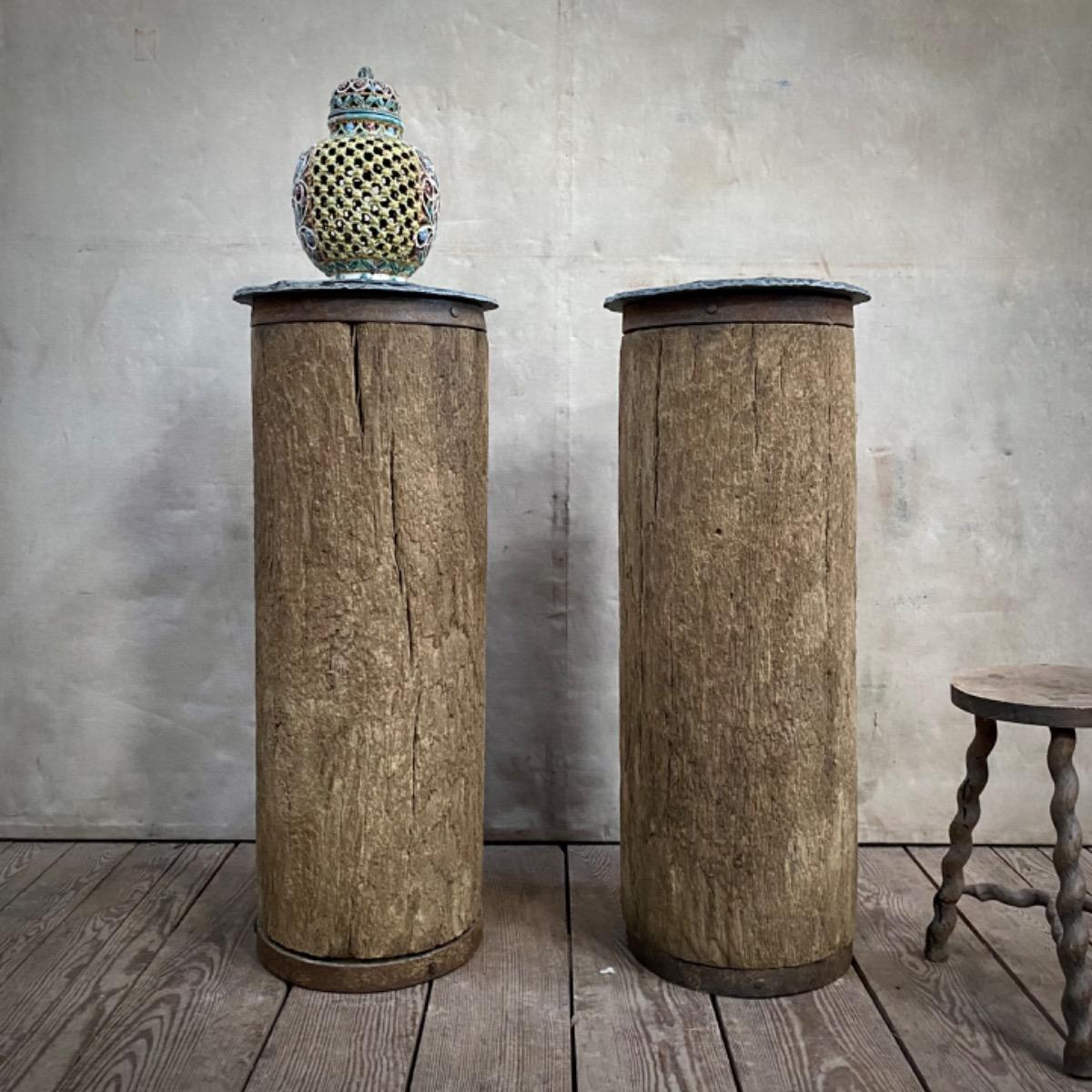 Primitive wooden pedestals